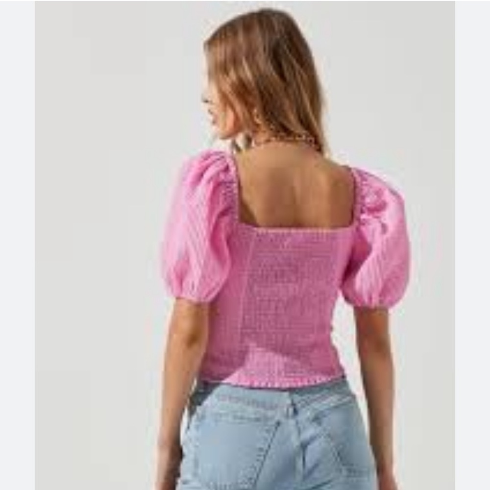 ASTR the Label daydreamer sweetheart seersucker puff sleeve top size medium NWOT